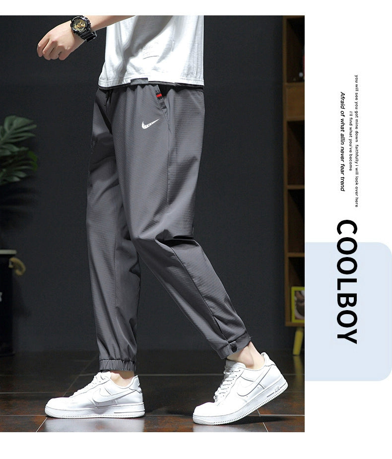 Nike Ton Casual Pants Men's Spring and Autumn Loose Tappered Cropped Sports Quick-Drying Plus Size Black Straight Pants