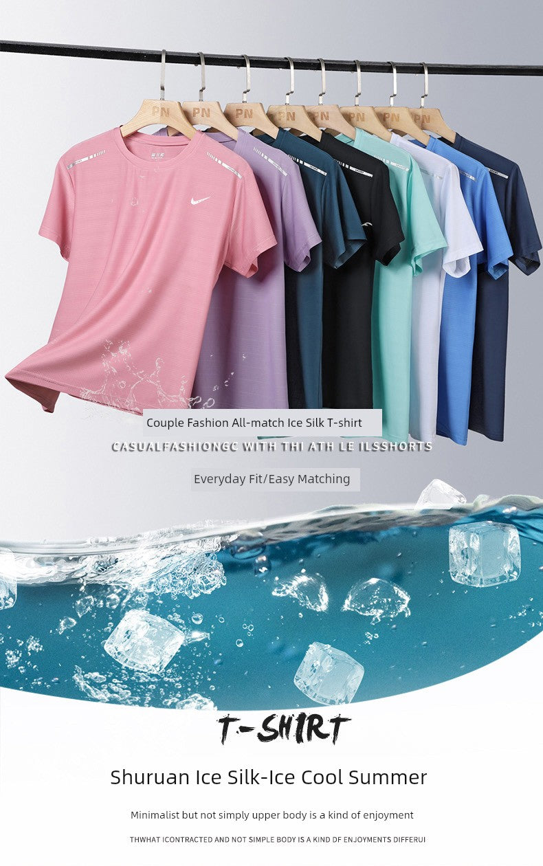 Summer New Arrival Men's and Women's Couple's Ice Silk Breathable Quick-Drying T-shirt Short Sleeve Running Top