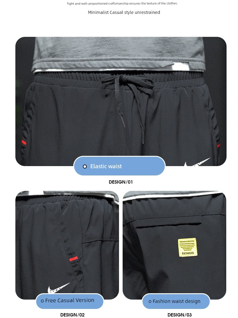 Nike Ton Casual Pants Men's Spring and Autumn Loose Tappered Cropped Sports Quick-Drying Plus Size Black Straight Pants